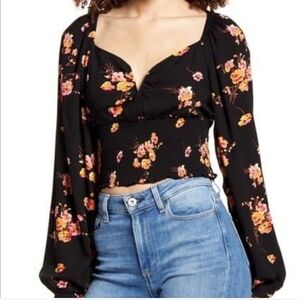 Leith Smocked Blouson Sleeve Top - Size Medium